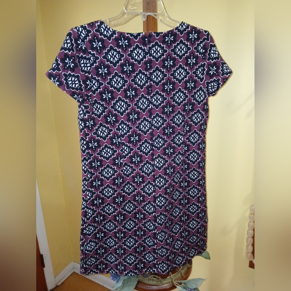 LOFT Geometric Print Mini Dress Purple Blue Size Petite Medium - Picture 3 of 6